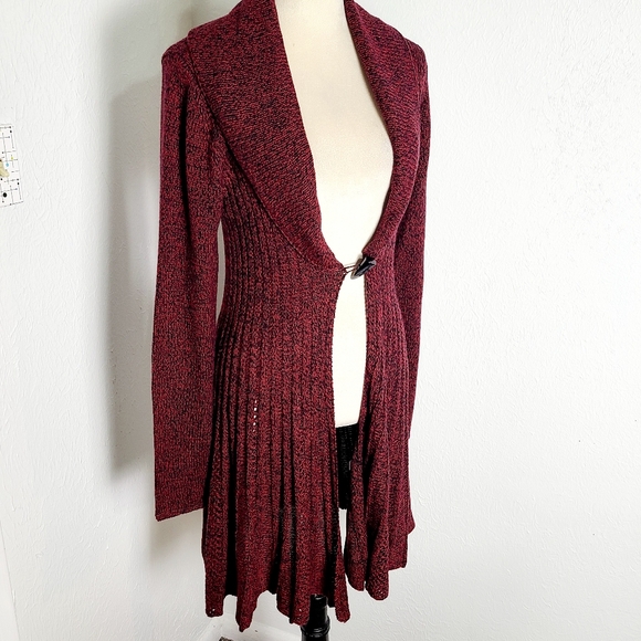 By Design Sweaters - By Design Burgundy Open-Front Long Sweater with Loophole @ Waist, Size Medium